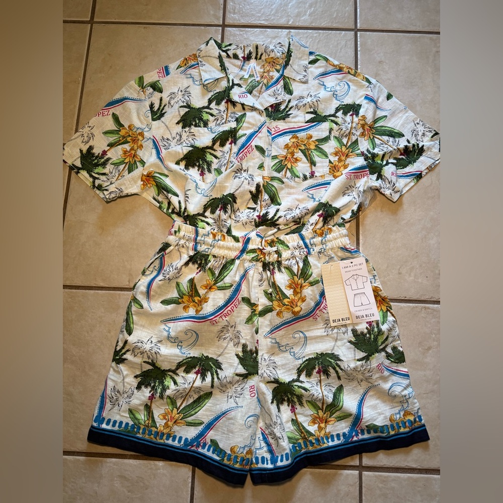 Deja Bleu Tropical Print Shirt and Shorts Set Sz-XL NWT